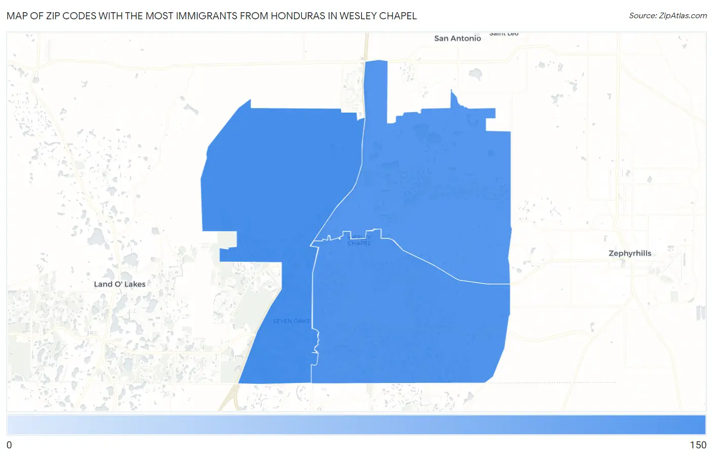 Zip Codes with the Most Immigrants from Honduras in Wesley Chapel Map