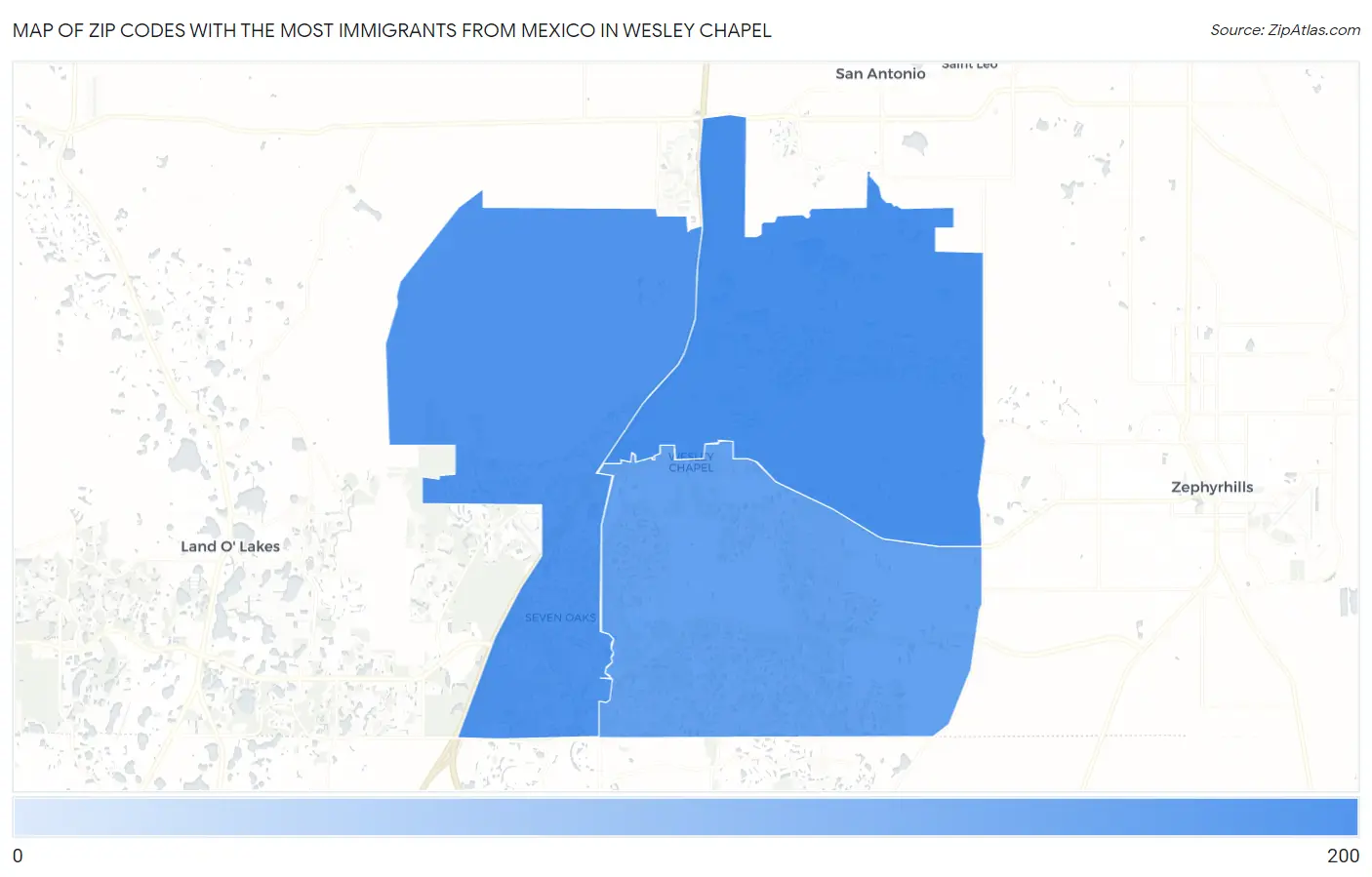 Zip Codes with the Most Immigrants from Mexico in Wesley Chapel Map