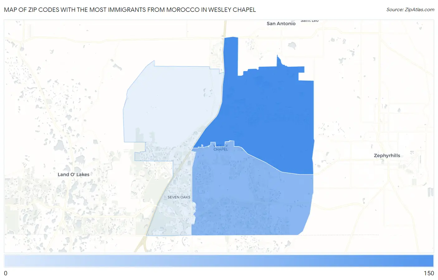 Zip Codes with the Most Immigrants from Morocco in Wesley Chapel Map