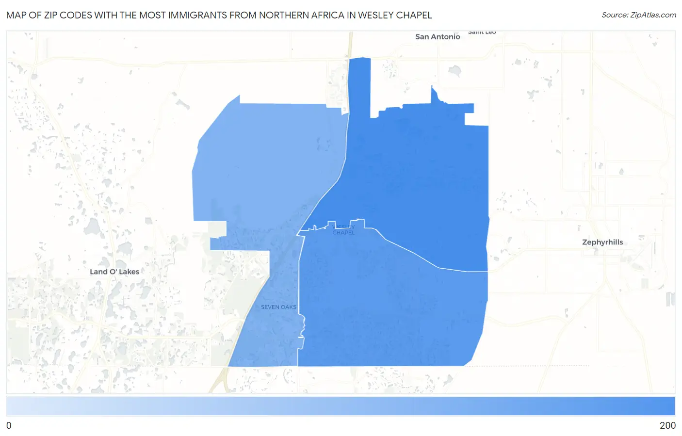 Zip Codes with the Most Immigrants from Northern Africa in Wesley Chapel Map