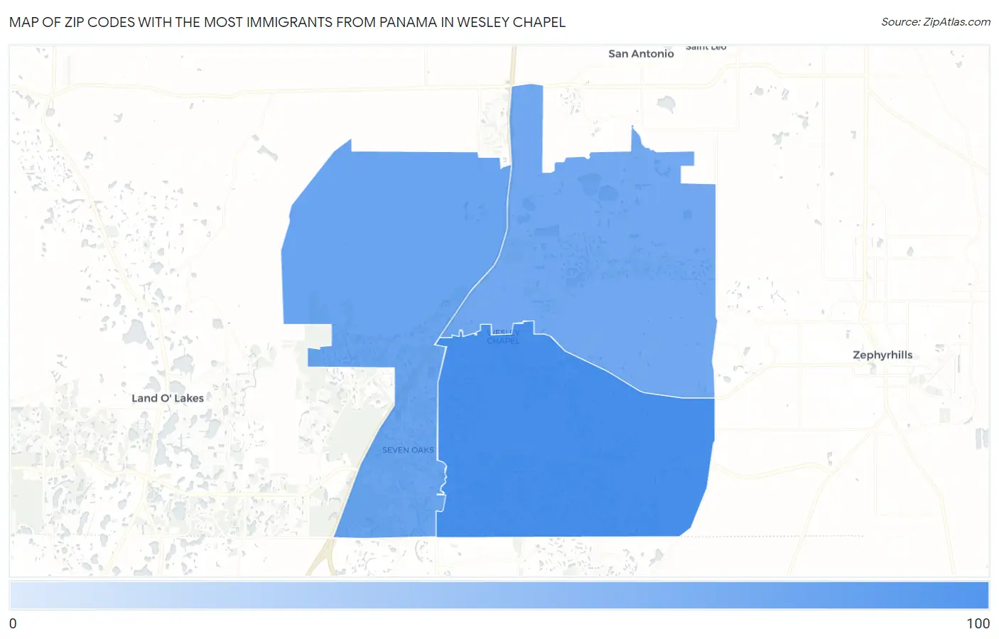 Zip Codes with the Most Immigrants from Panama in Wesley Chapel Map