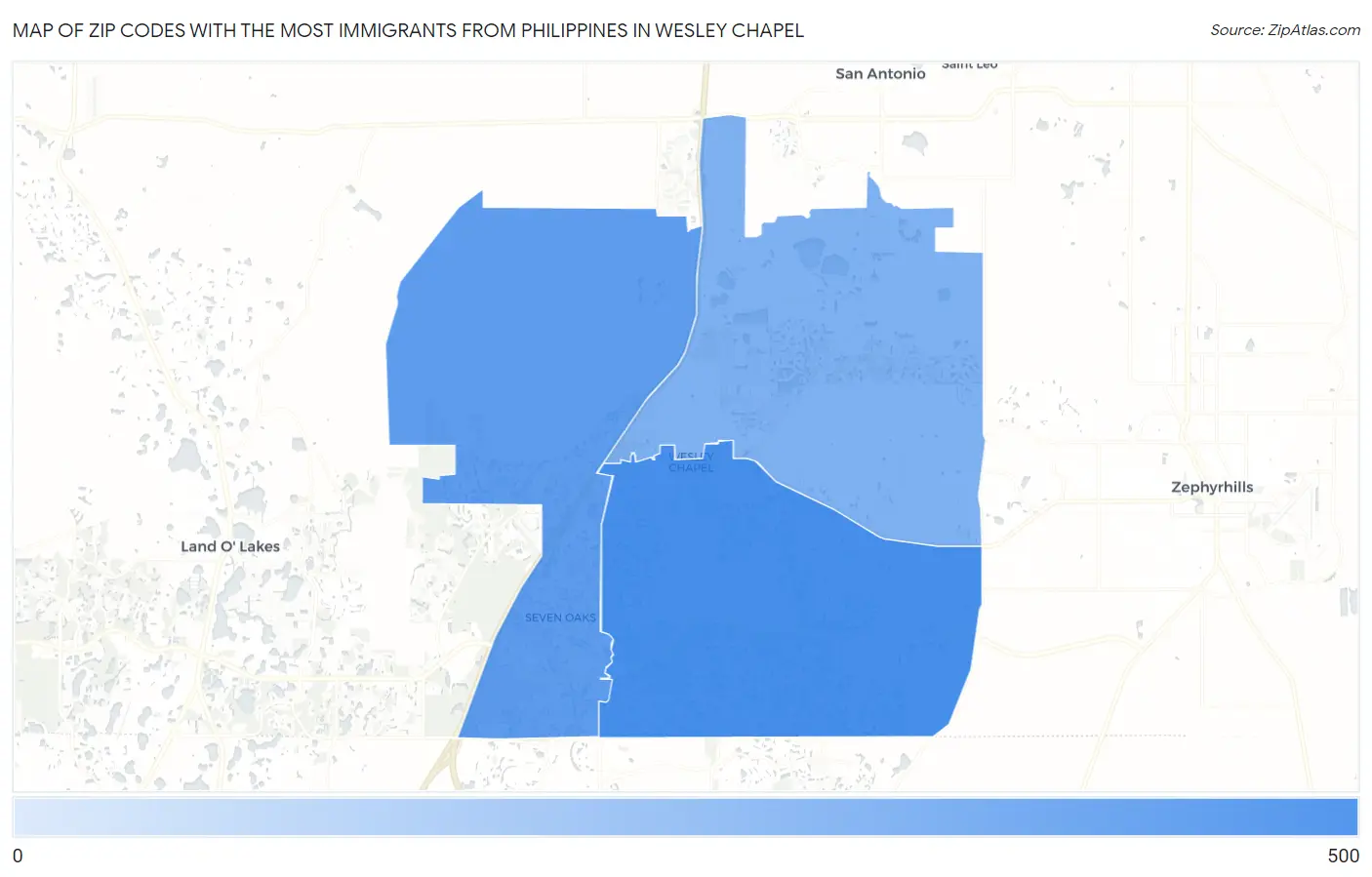 Zip Codes with the Most Immigrants from Philippines in Wesley Chapel Map