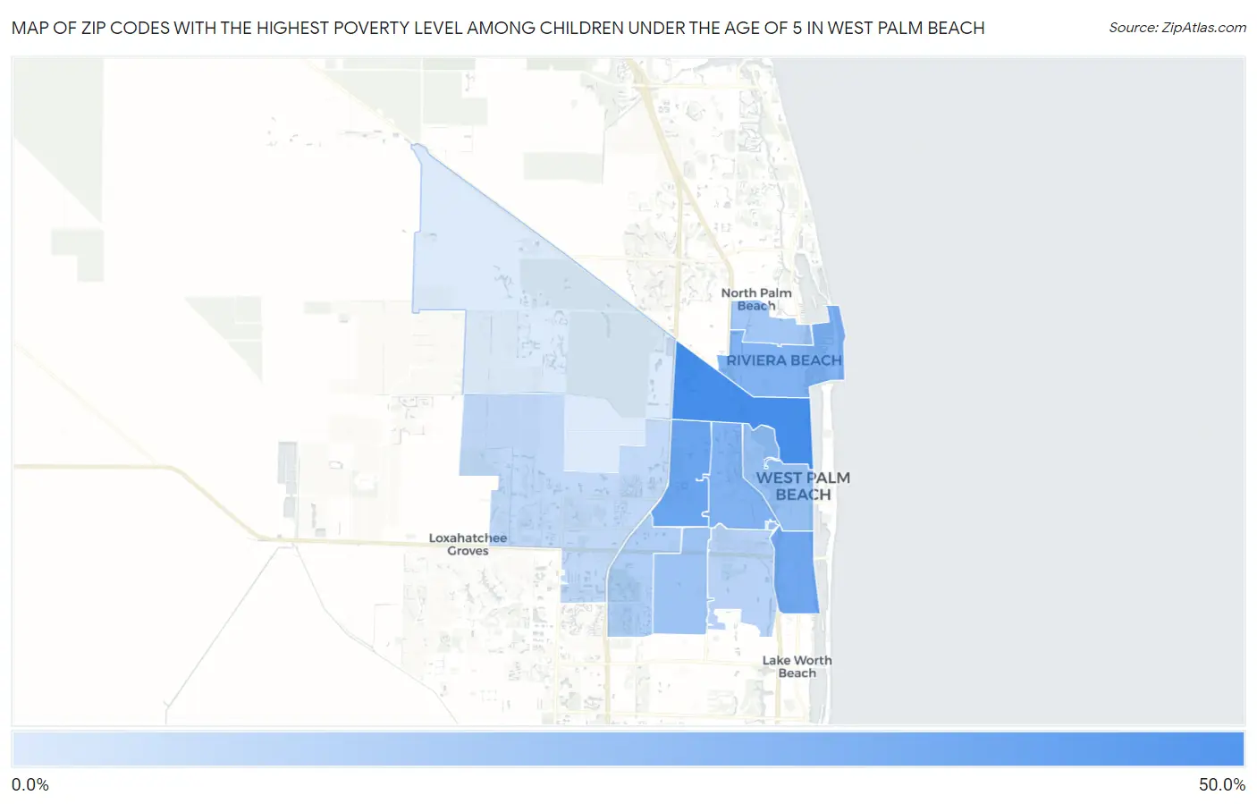 Zip Codes with the Highest Poverty Level Among Children Under the Age of 5 in West Palm Beach Map