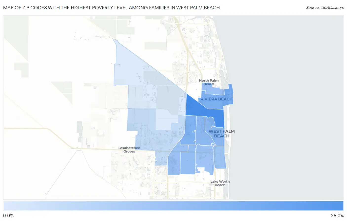 Zip Codes with the Highest Poverty Level Among Families in West Palm Beach Map