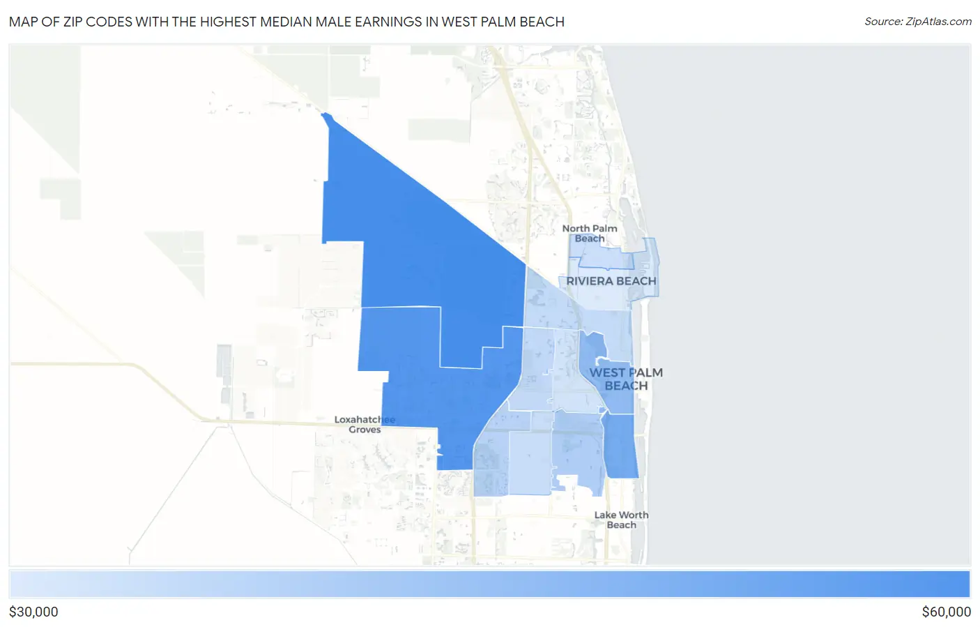 Zip Codes with the Highest Median Male Earnings in West Palm Beach Map