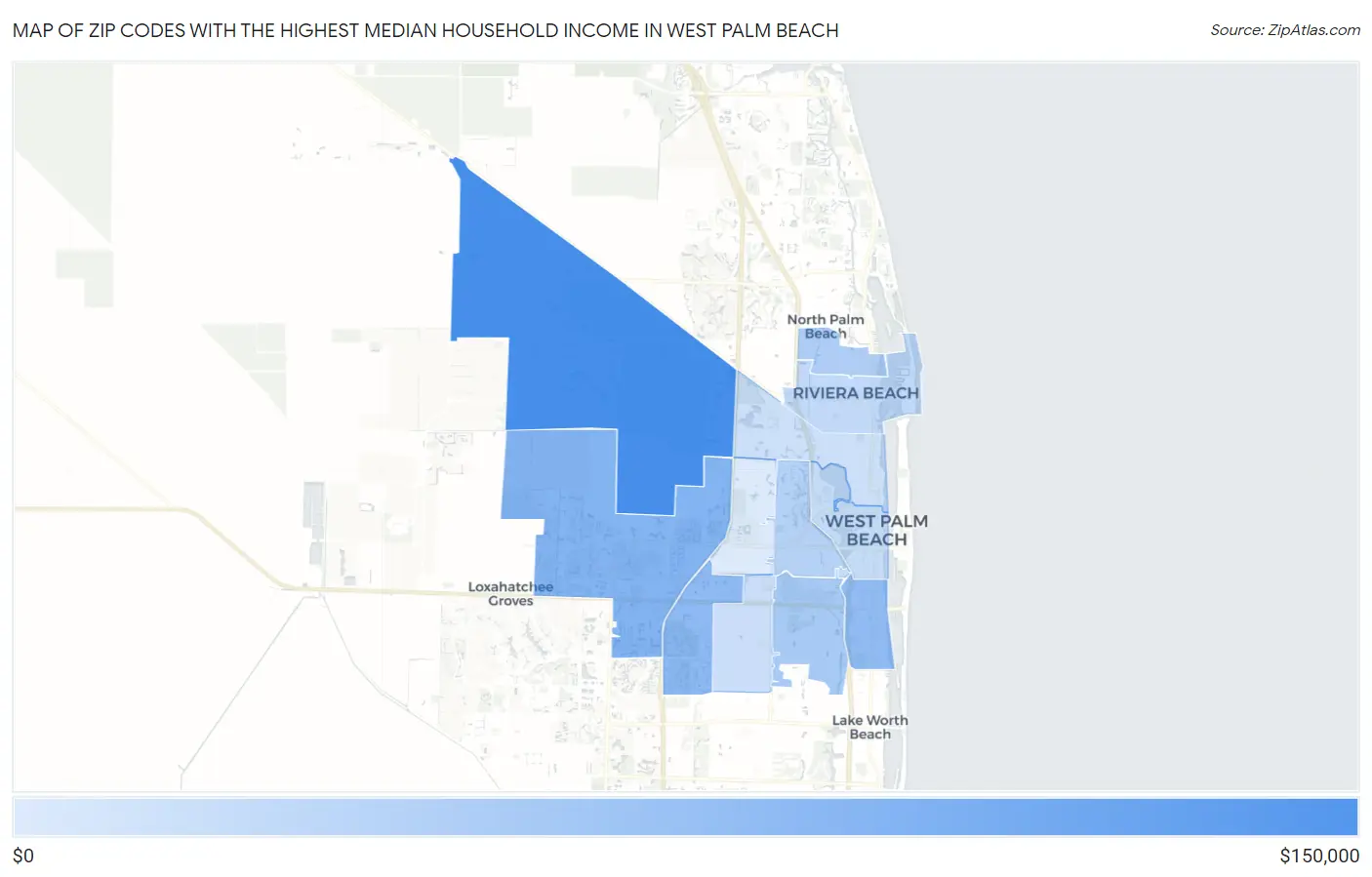 Zip Codes with the Highest Median Household Income in West Palm Beach Map
