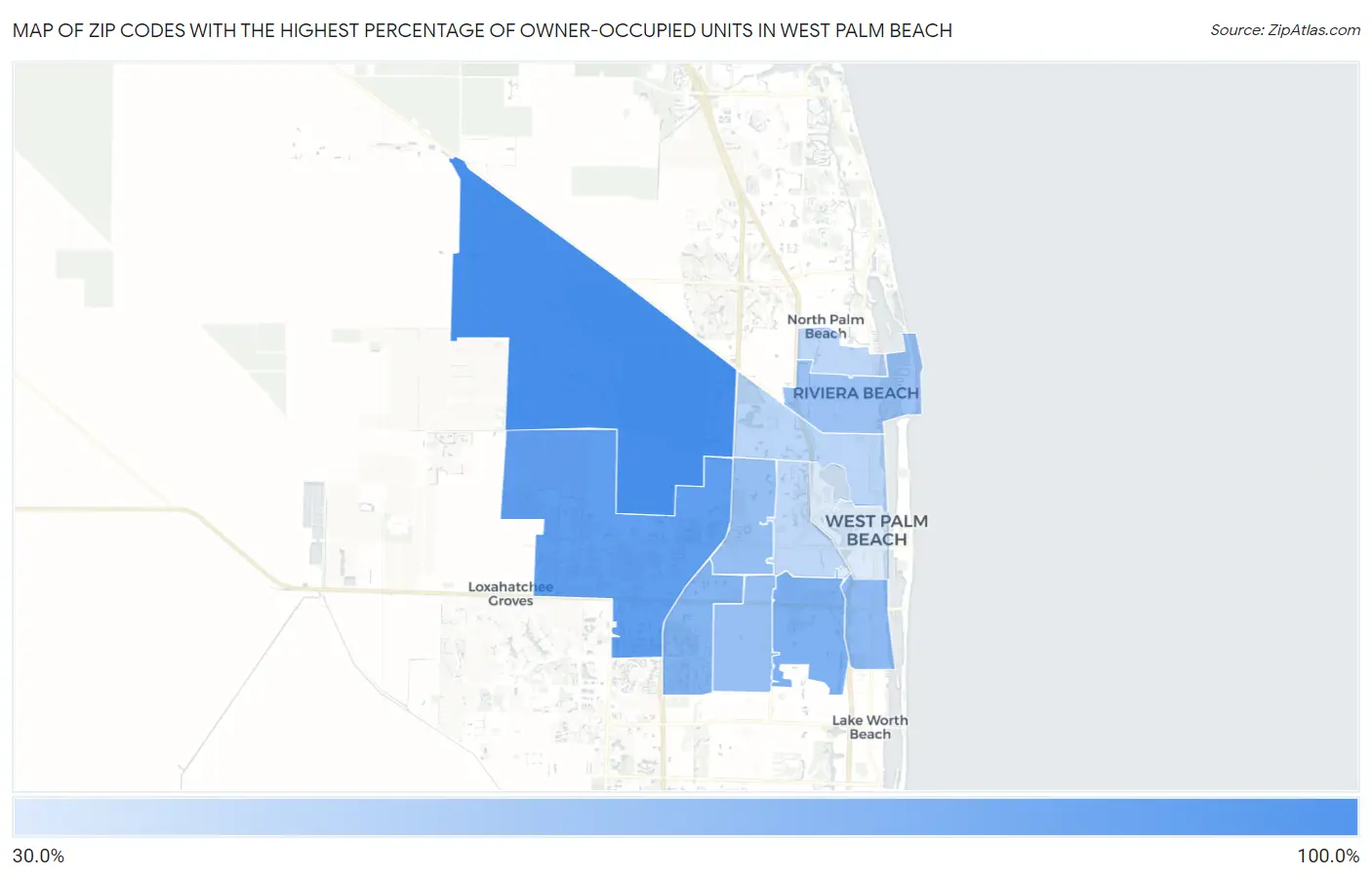 Zip Codes with the Highest Percentage of Owner-Occupied Units in West Palm Beach Map