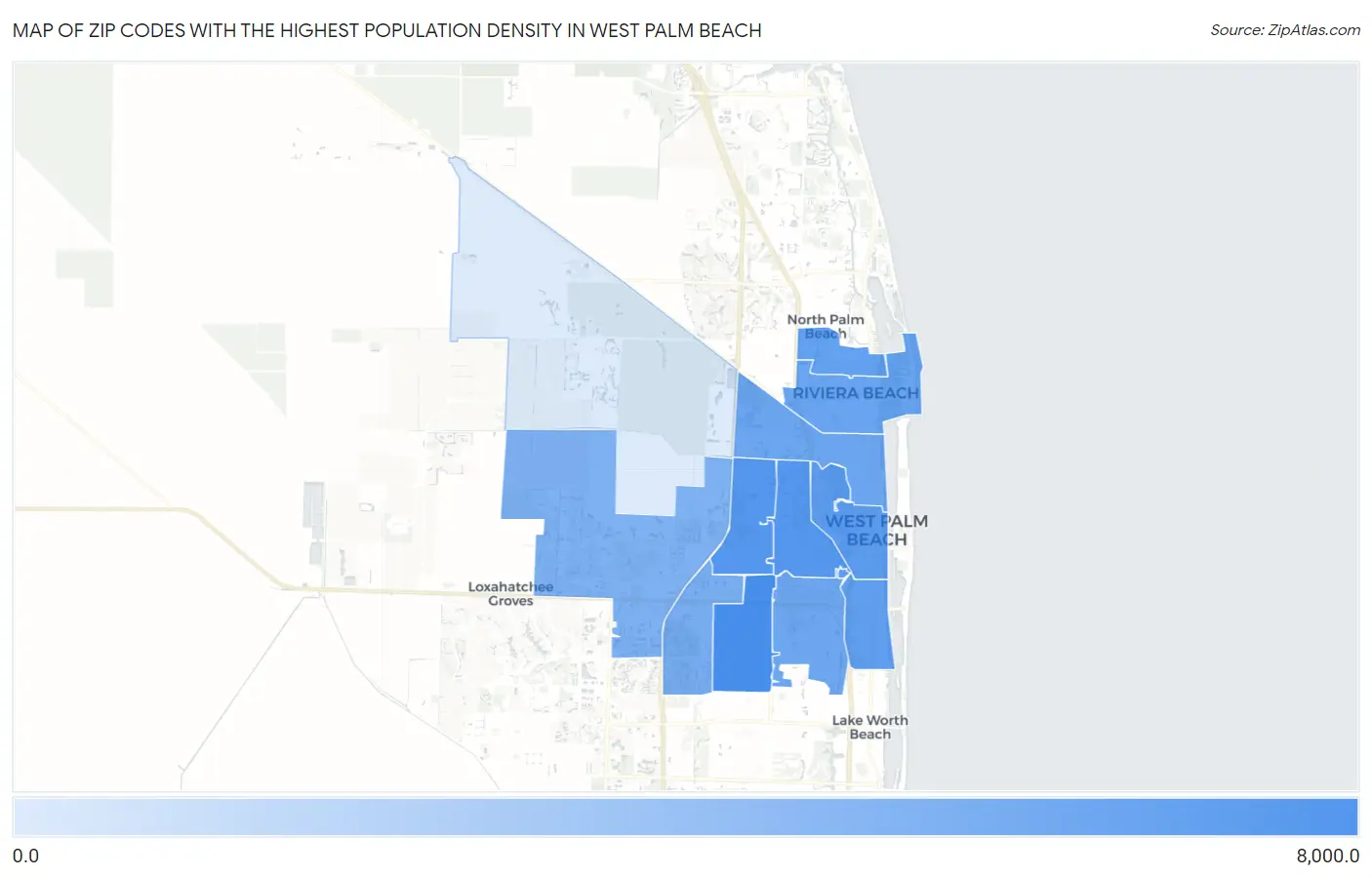 Zip Codes with the Highest Population Density in West Palm Beach Map