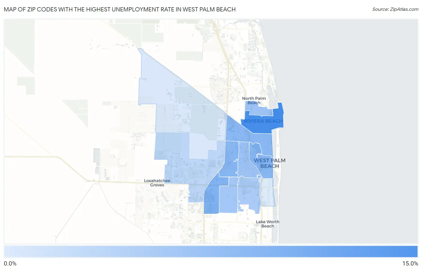 Zip Codes with the Highest Unemployment Rate in West Palm Beach Map