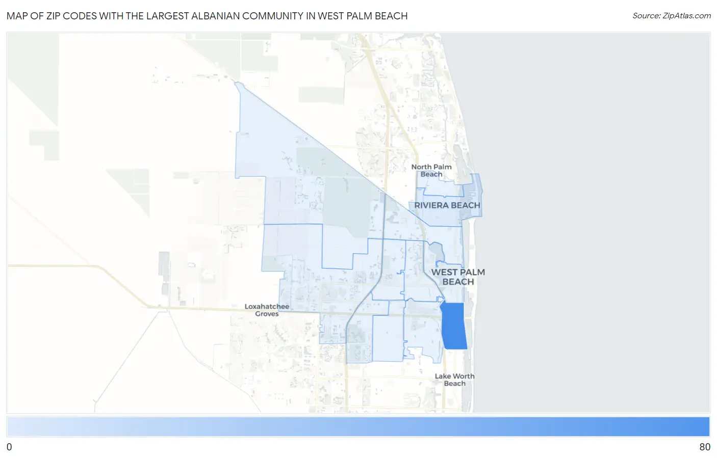 Zip Codes with the Largest Albanian Community in West Palm Beach Map