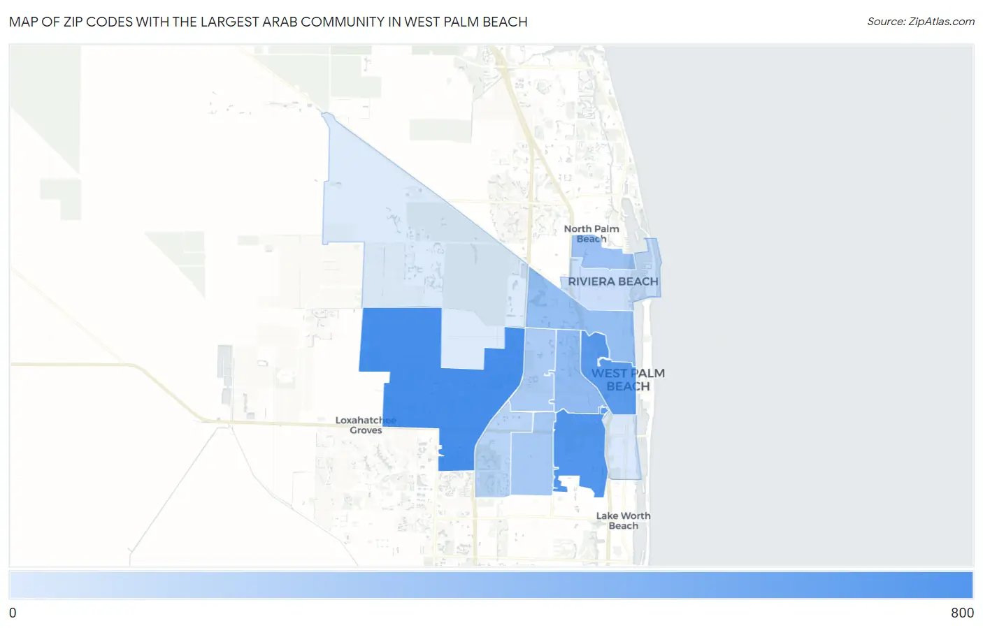 Zip Codes with the Largest Arab Community in West Palm Beach Map