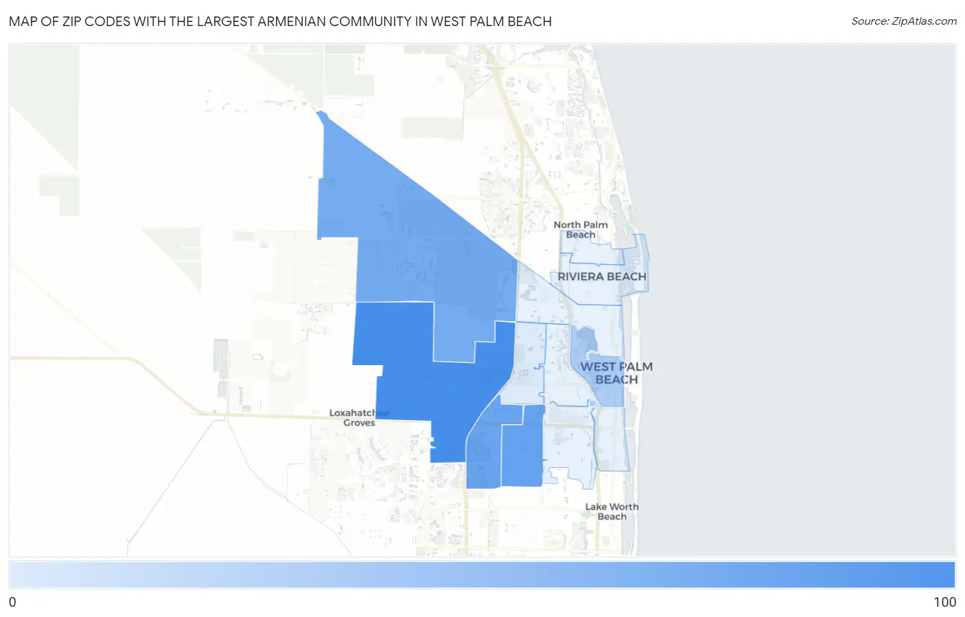 Zip Codes with the Largest Armenian Community in West Palm Beach Map