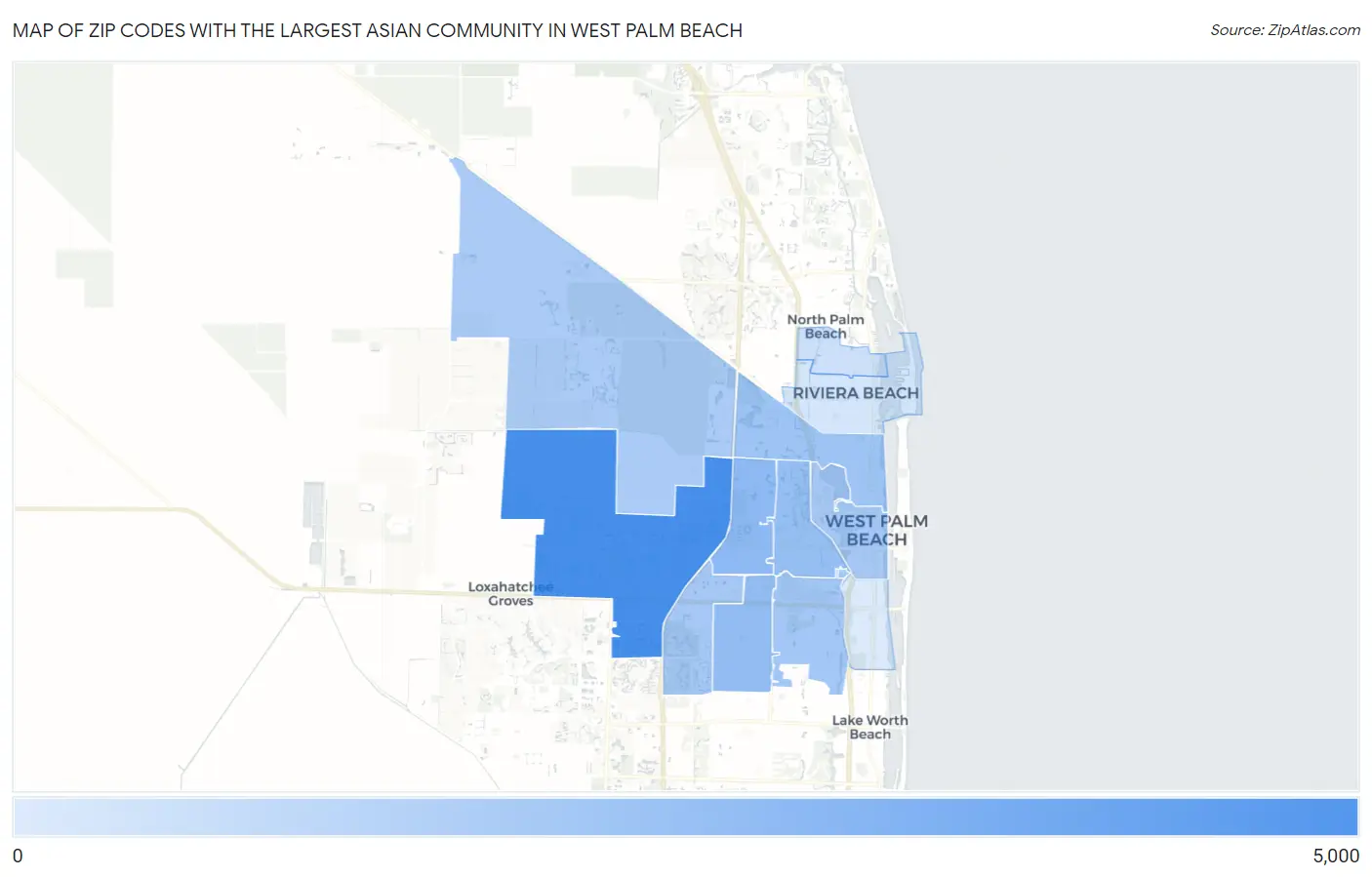 Zip Codes with the Largest Asian Community in West Palm Beach Map