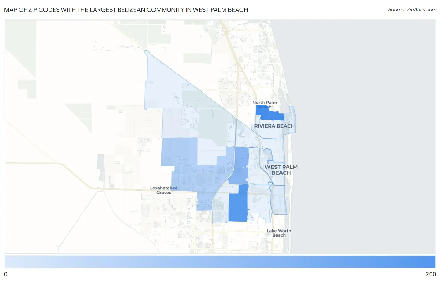 Zip Codes with the Largest Belizean Community in West Palm Beach Map
