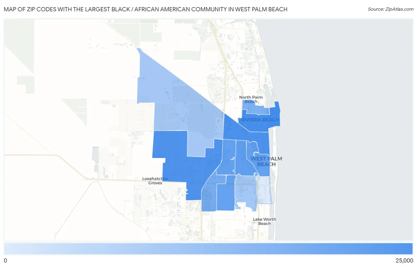 Zip Codes with the Largest Black / African American Community in West Palm Beach Map