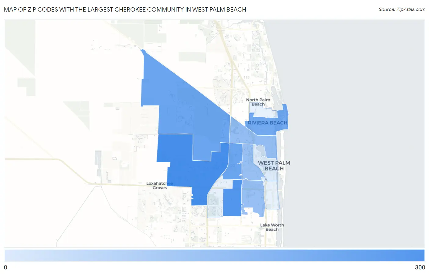 Zip Codes with the Largest Cherokee Community in West Palm Beach Map