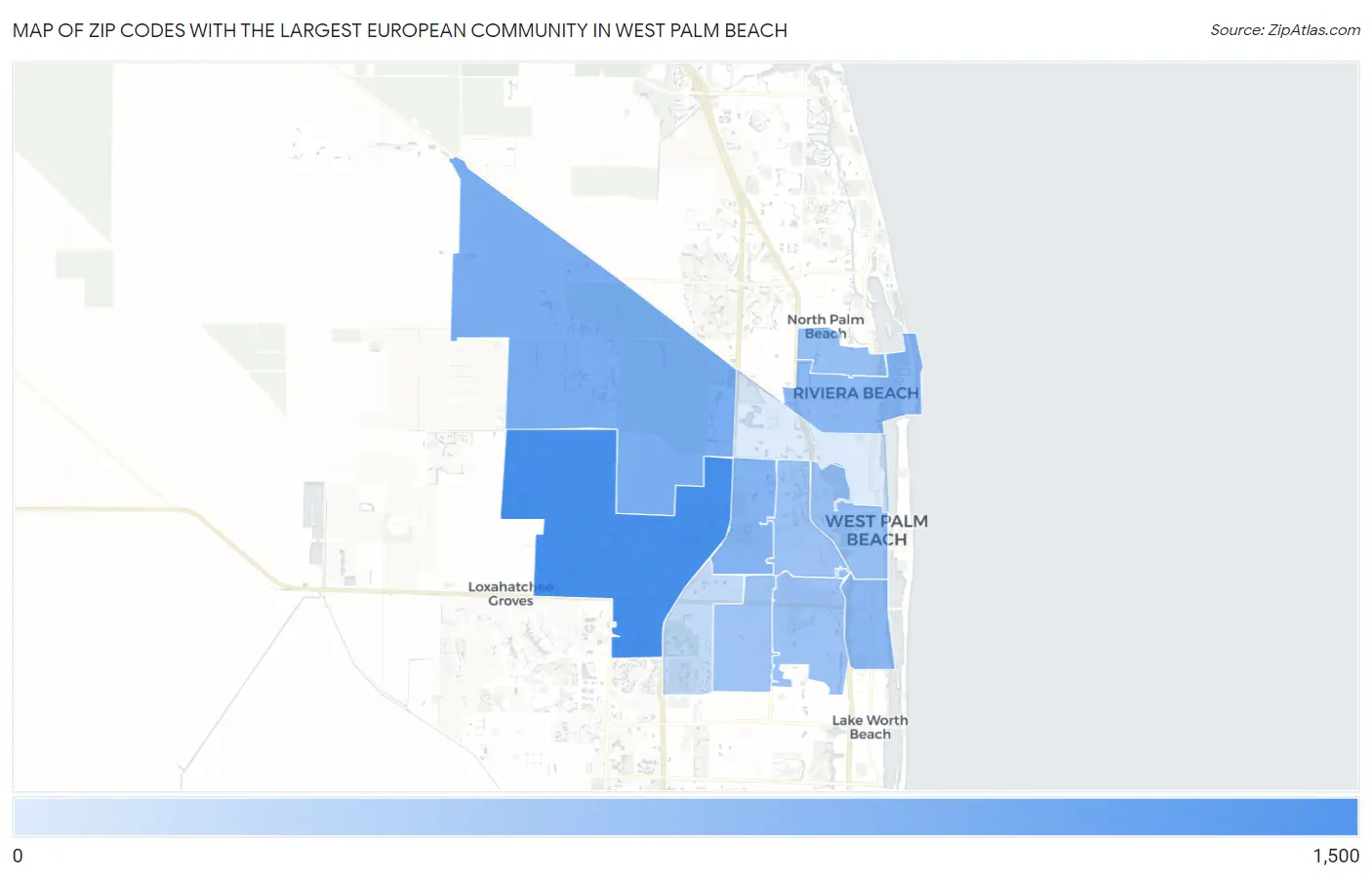 Zip Codes with the Largest European Community in West Palm Beach Map