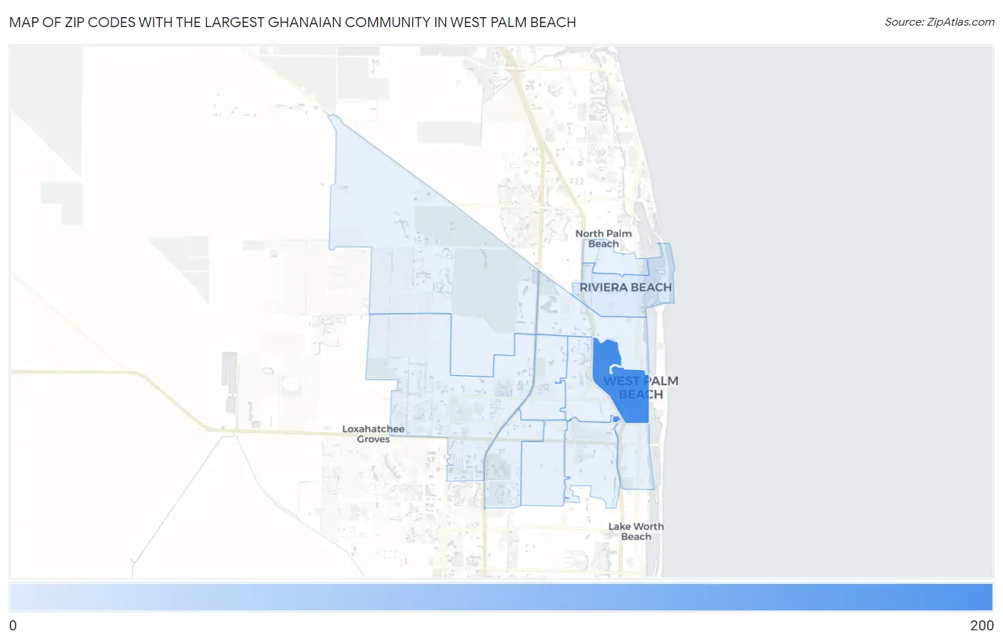 Zip Codes with the Largest Ghanaian Community in West Palm Beach Map