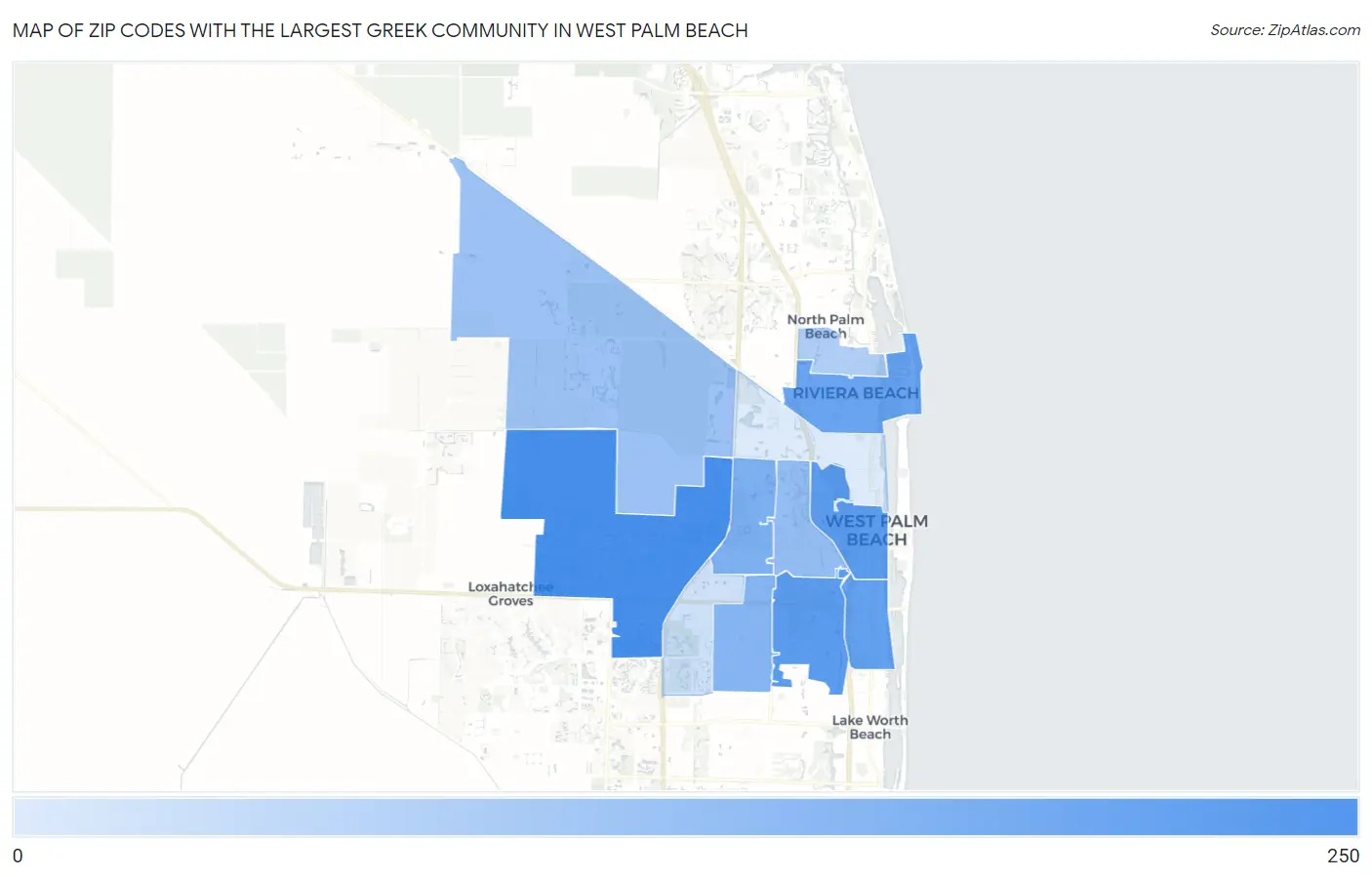 Zip Codes with the Largest Greek Community in West Palm Beach Map