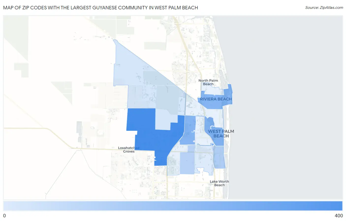 Zip Codes with the Largest Guyanese Community in West Palm Beach Map