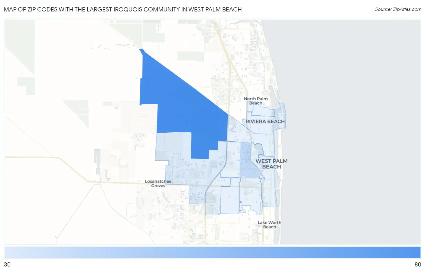 Zip Codes with the Largest Iroquois Community in West Palm Beach Map