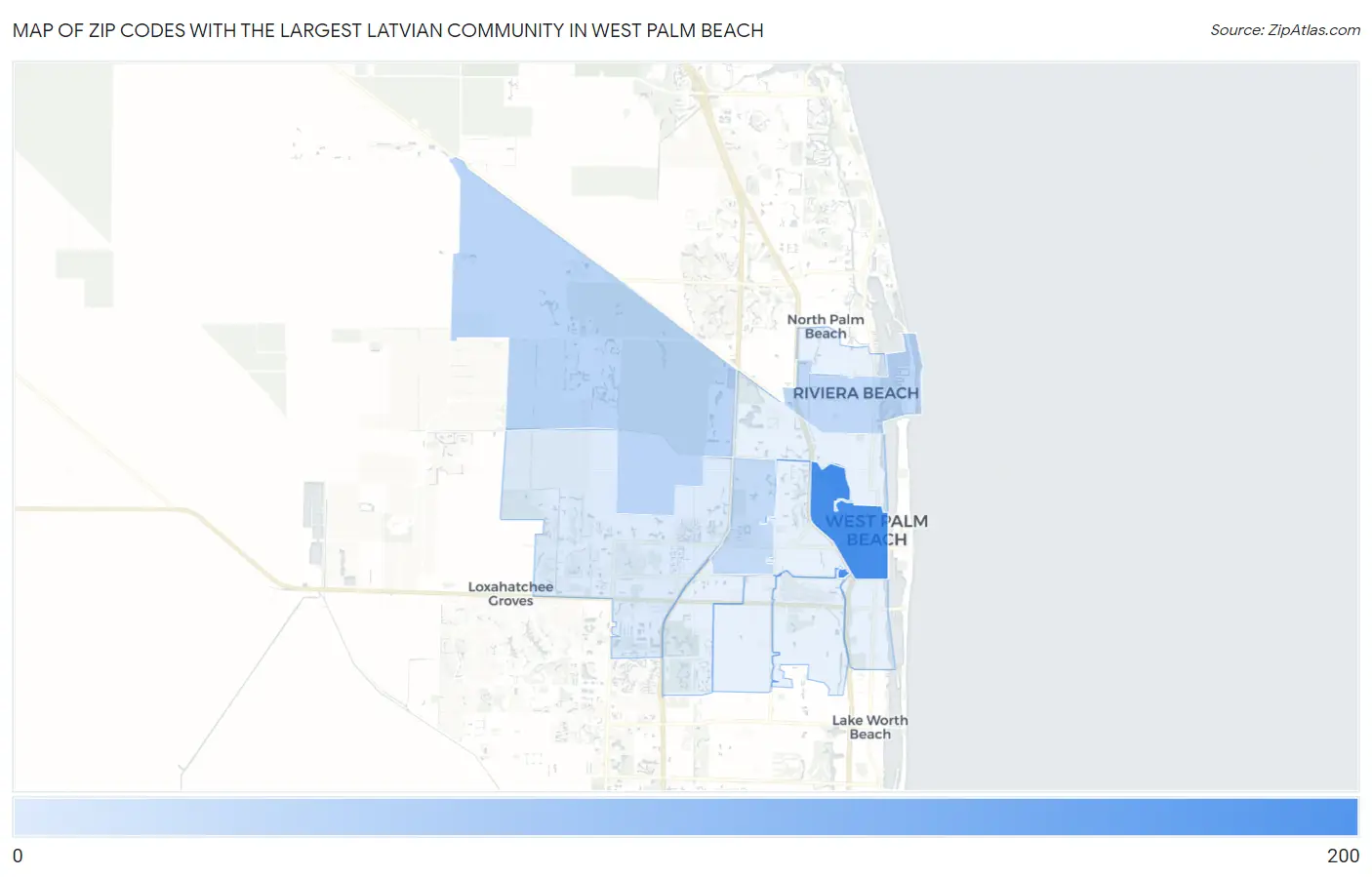 Zip Codes with the Largest Latvian Community in West Palm Beach Map