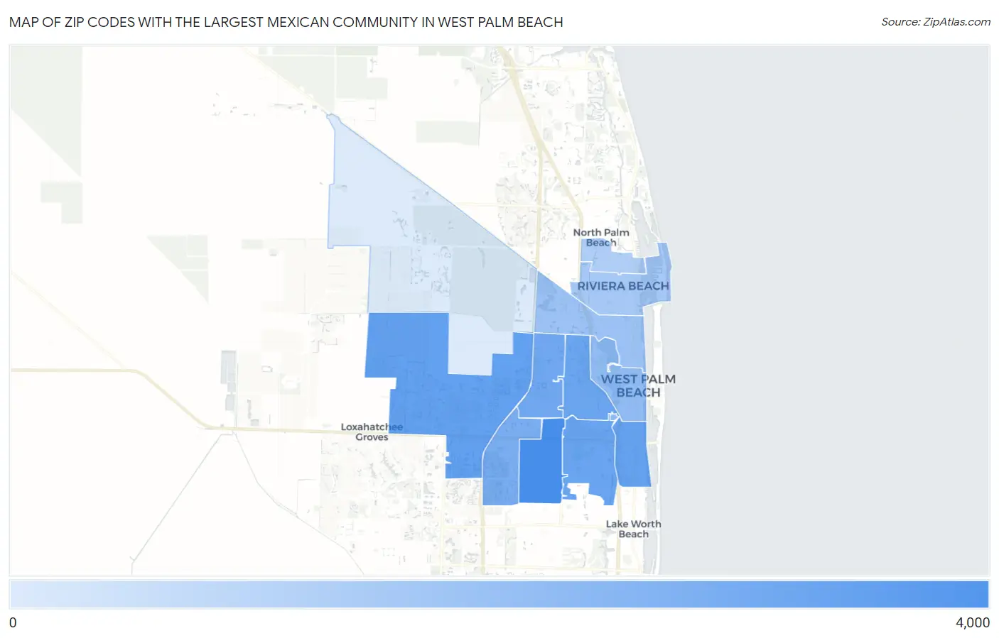 Zip Codes with the Largest Mexican Community in West Palm Beach Map