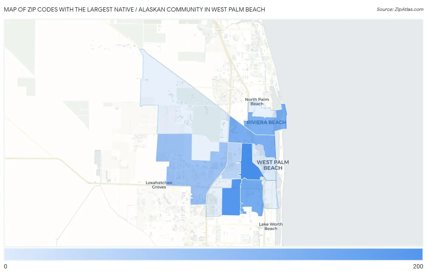 Zip Codes with the Largest Native / Alaskan Community in West Palm Beach Map