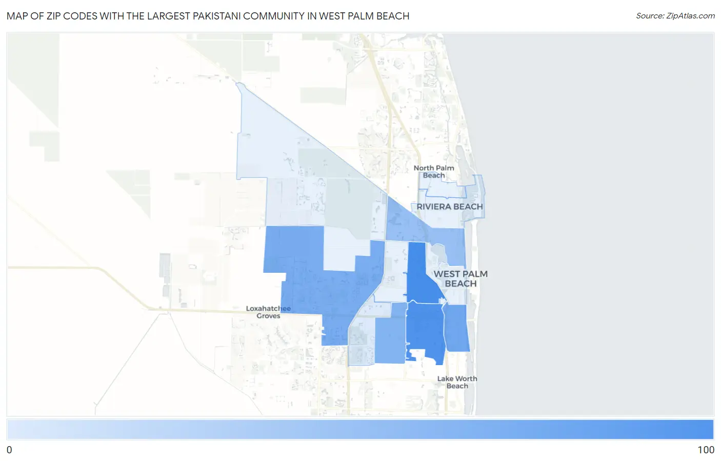 Zip Codes with the Largest Pakistani Community in West Palm Beach Map