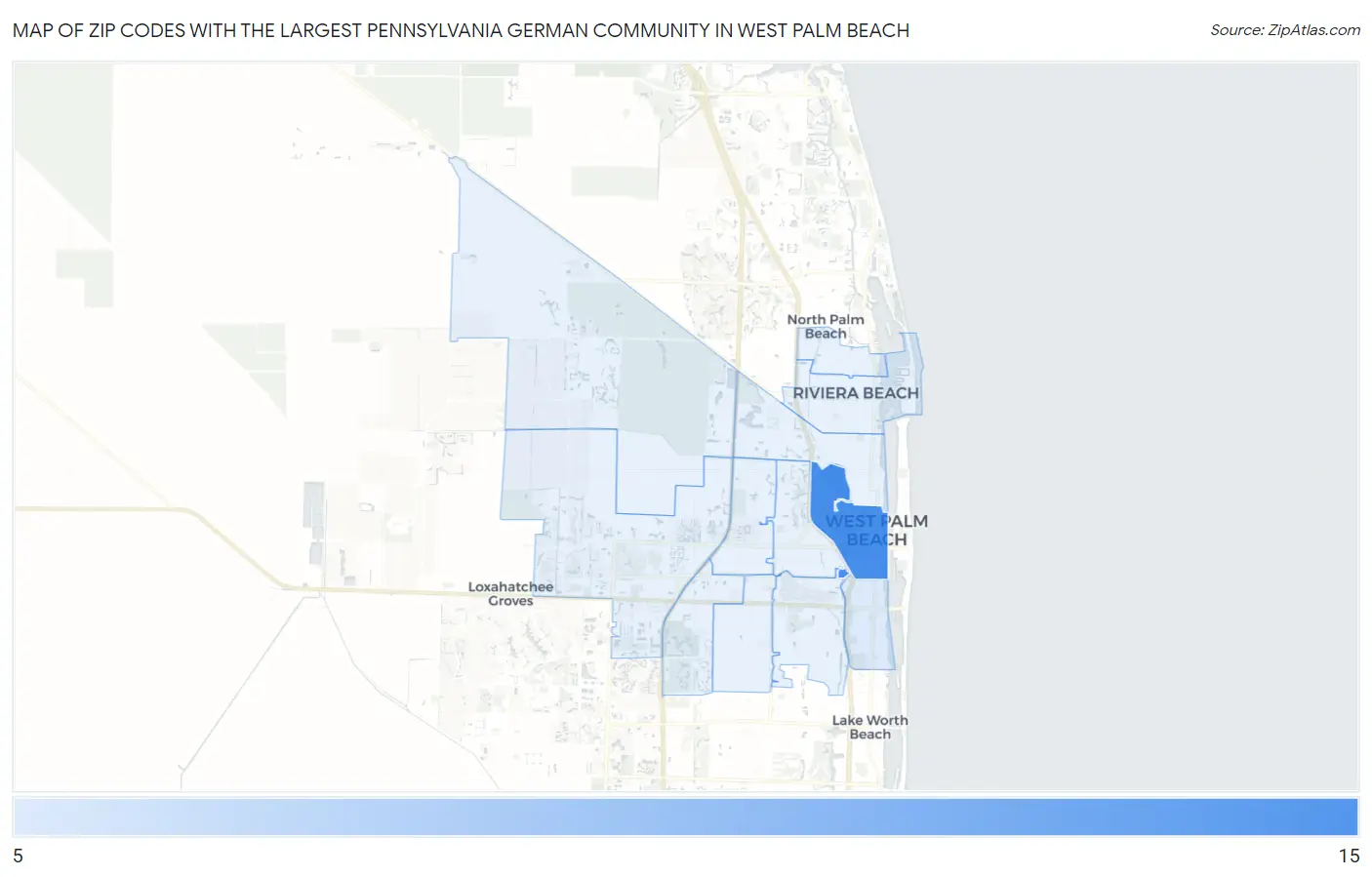 Zip Codes with the Largest Pennsylvania German Community in West Palm Beach Map