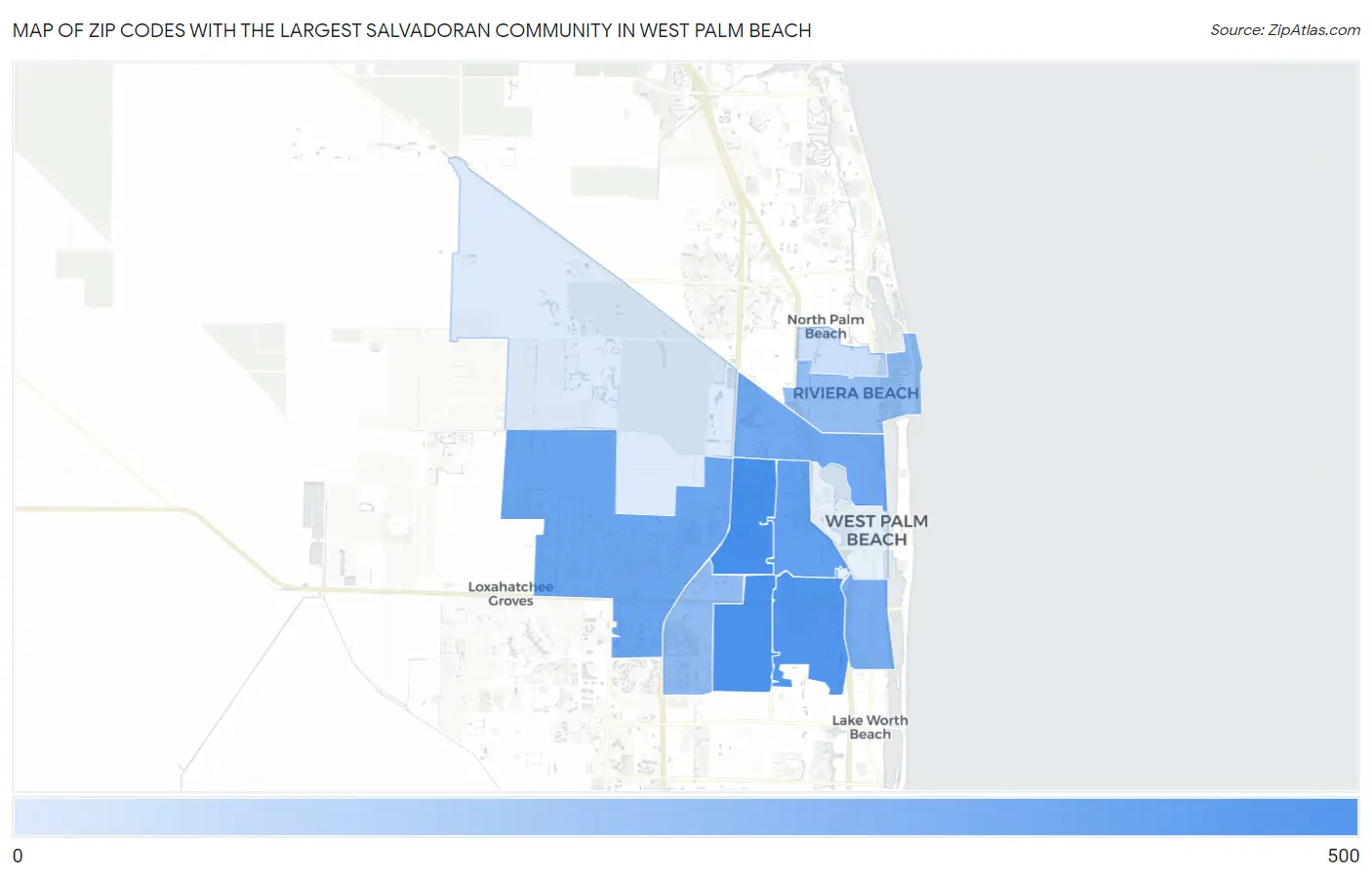 Zip Codes with the Largest Salvadoran Community in West Palm Beach Map