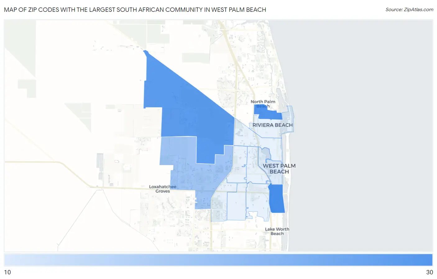 Zip Codes with the Largest South African Community in West Palm Beach Map