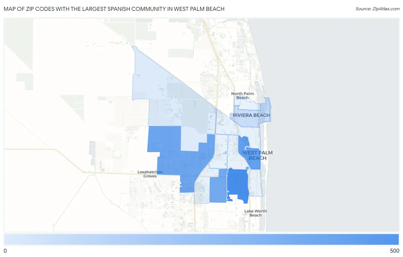 Zip Codes with the Largest Spanish Community in West Palm Beach Map