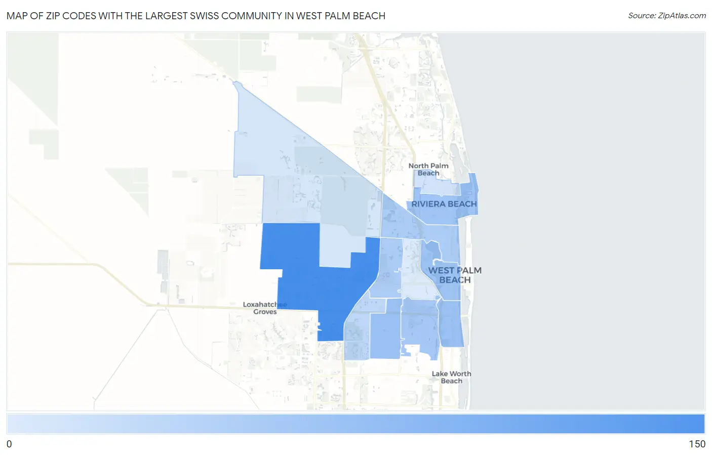 Zip Codes with the Largest Swiss Community in West Palm Beach Map