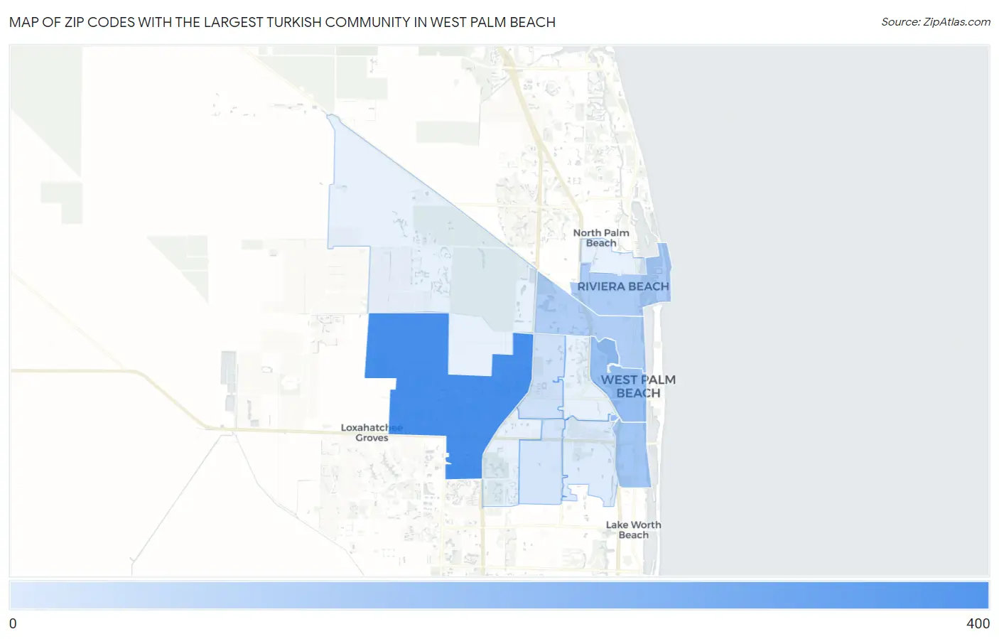Zip Codes with the Largest Turkish Community in West Palm Beach Map