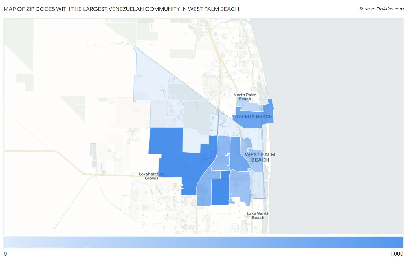 Zip Codes with the Largest Venezuelan Community in West Palm Beach Map