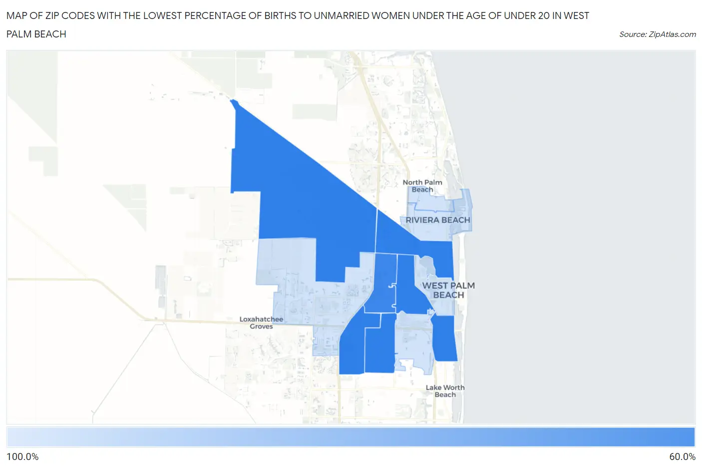 Zip Codes with the Lowest Percentage of Births to Unmarried Women under the Age of under 20 in West Palm Beach Map