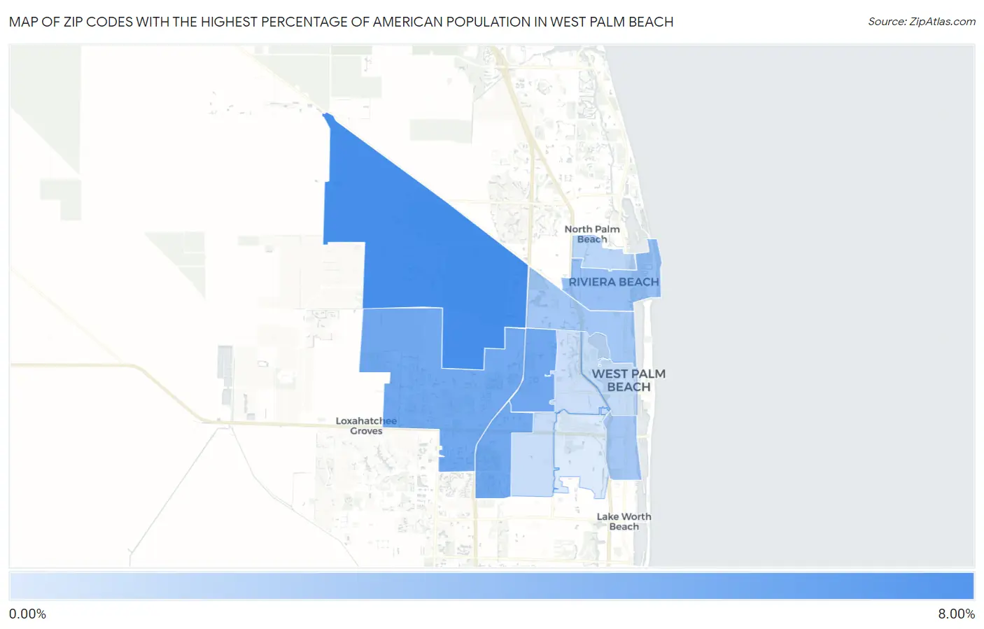 Zip Codes with the Highest Percentage of American Population in West Palm Beach Map