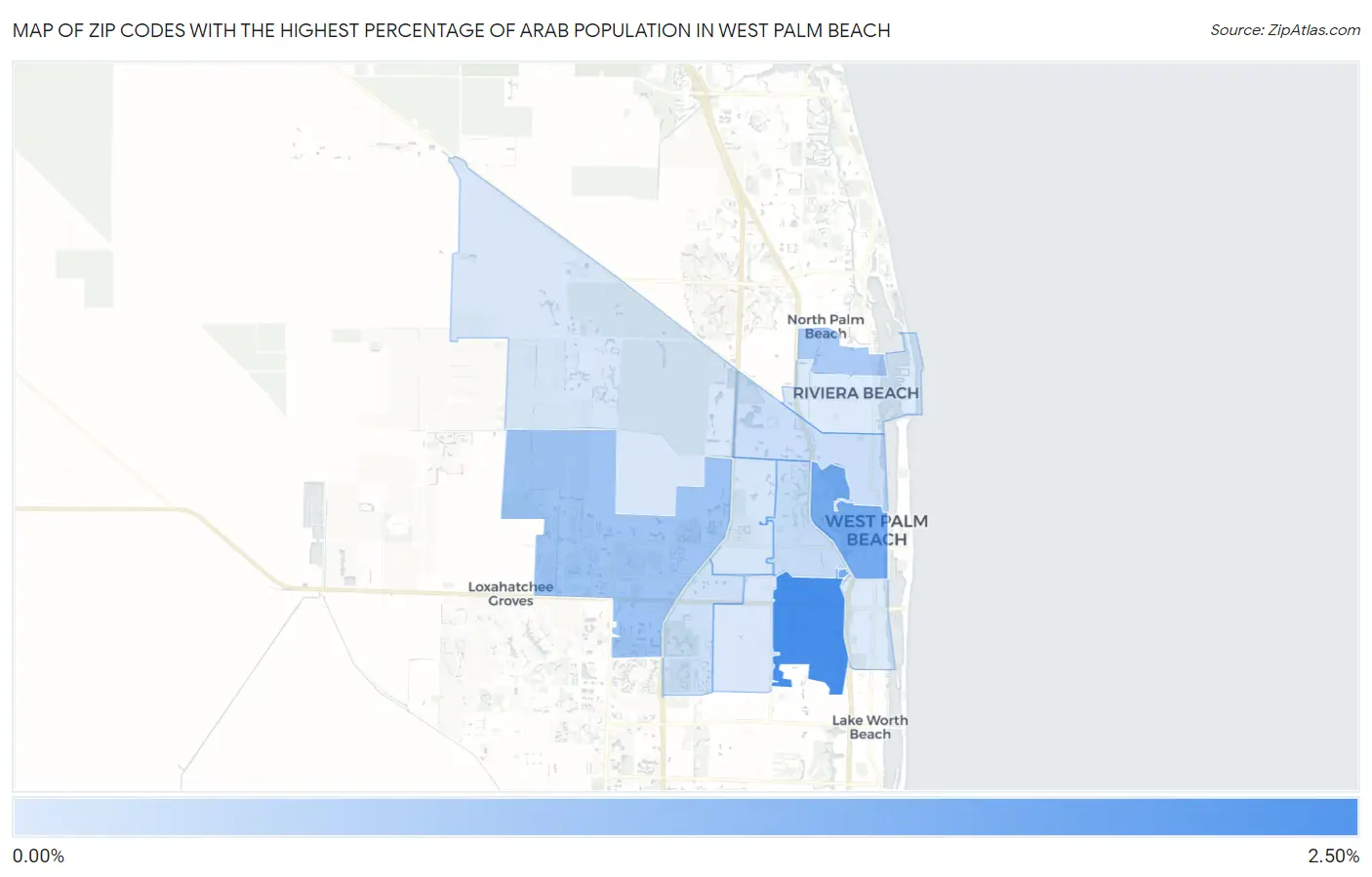 Zip Codes with the Highest Percentage of Arab Population in West Palm Beach Map