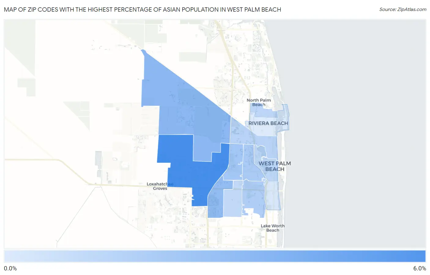 Zip Codes with the Highest Percentage of Asian Population in West Palm Beach Map