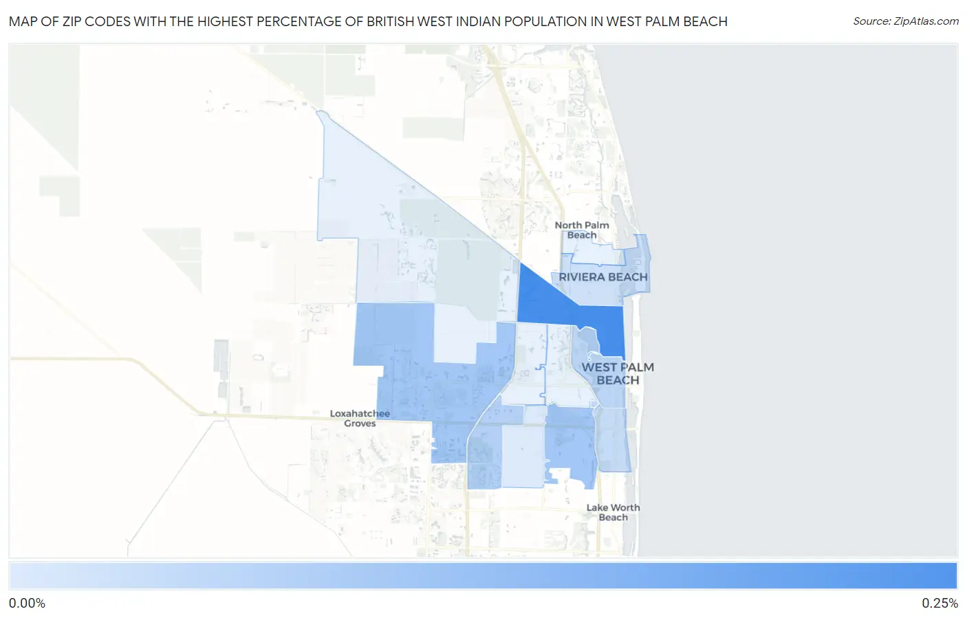 Zip Codes with the Highest Percentage of British West Indian Population in West Palm Beach Map