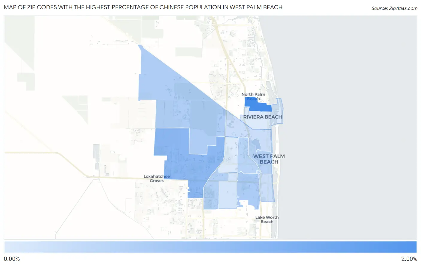 Zip Codes with the Highest Percentage of Chinese Population in West Palm Beach Map