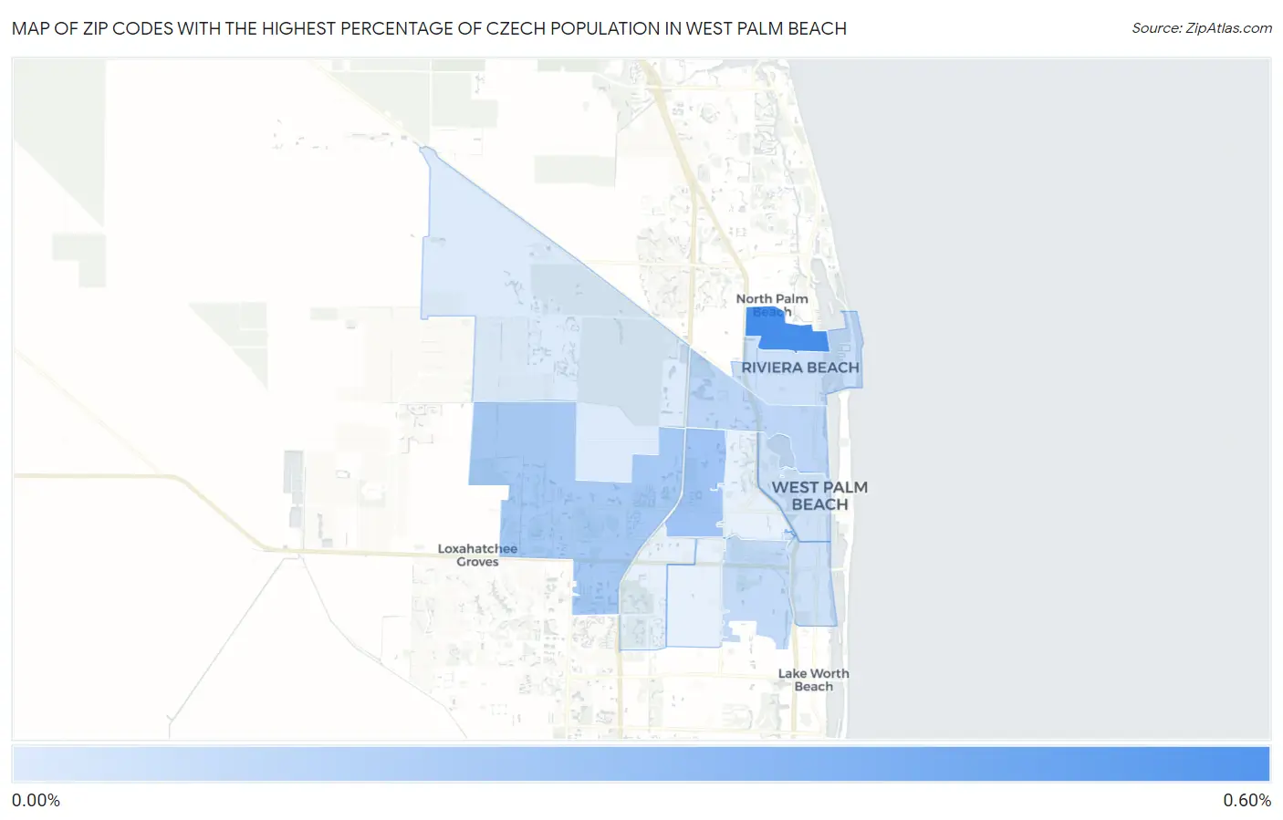 Zip Codes with the Highest Percentage of Czech Population in West Palm Beach Map