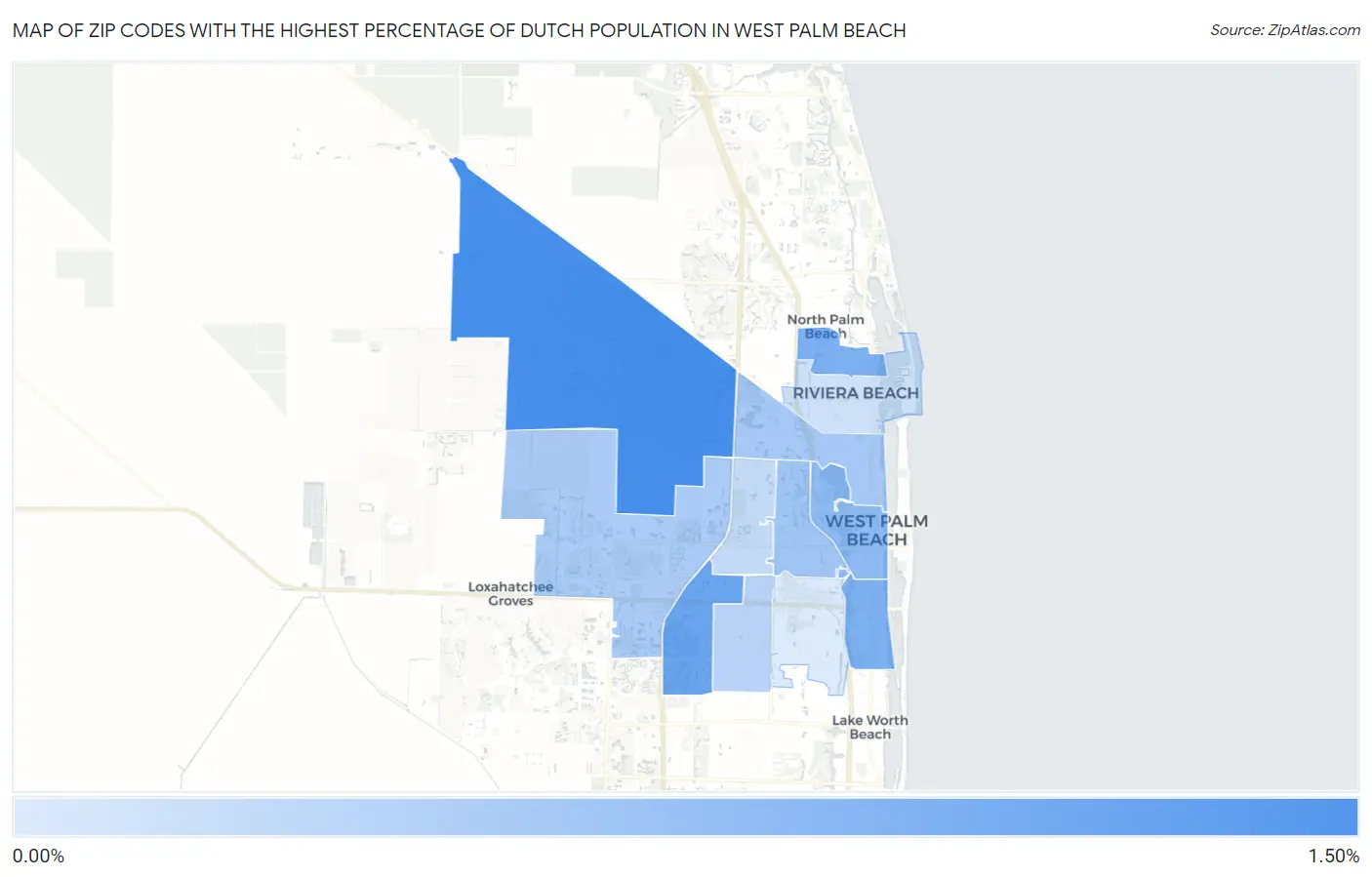 Zip Codes with the Highest Percentage of Dutch Population in West Palm Beach Map