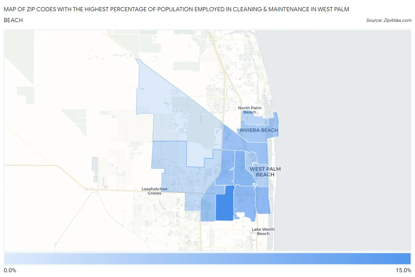 Zip Codes with the Highest Percentage of Population Employed in Cleaning & Maintenance in West Palm Beach Map