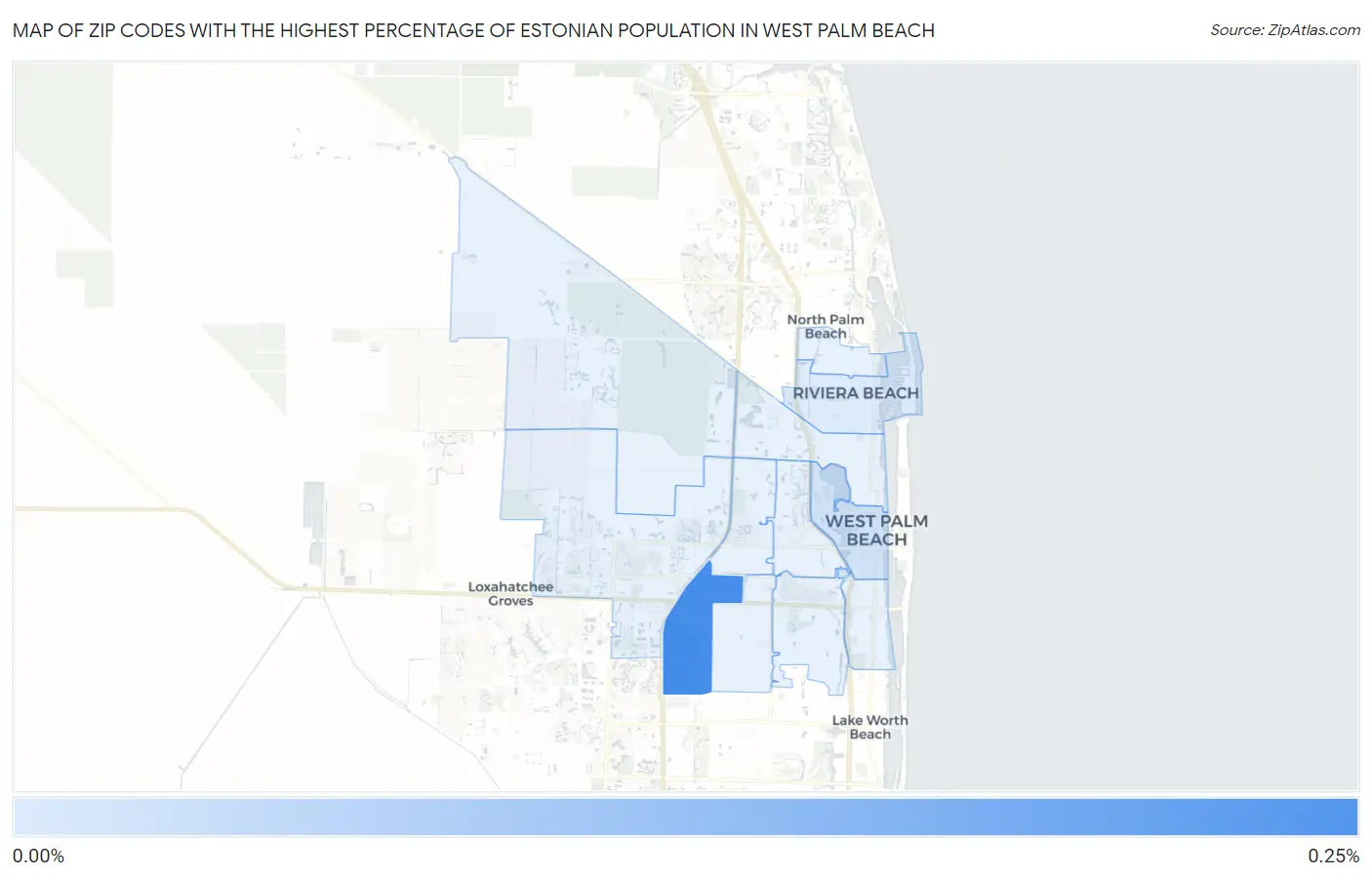Zip Codes with the Highest Percentage of Estonian Population in West Palm Beach Map