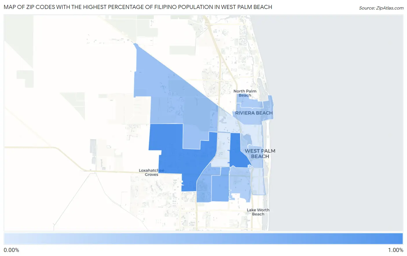 Zip Codes with the Highest Percentage of Filipino Population in West Palm Beach Map