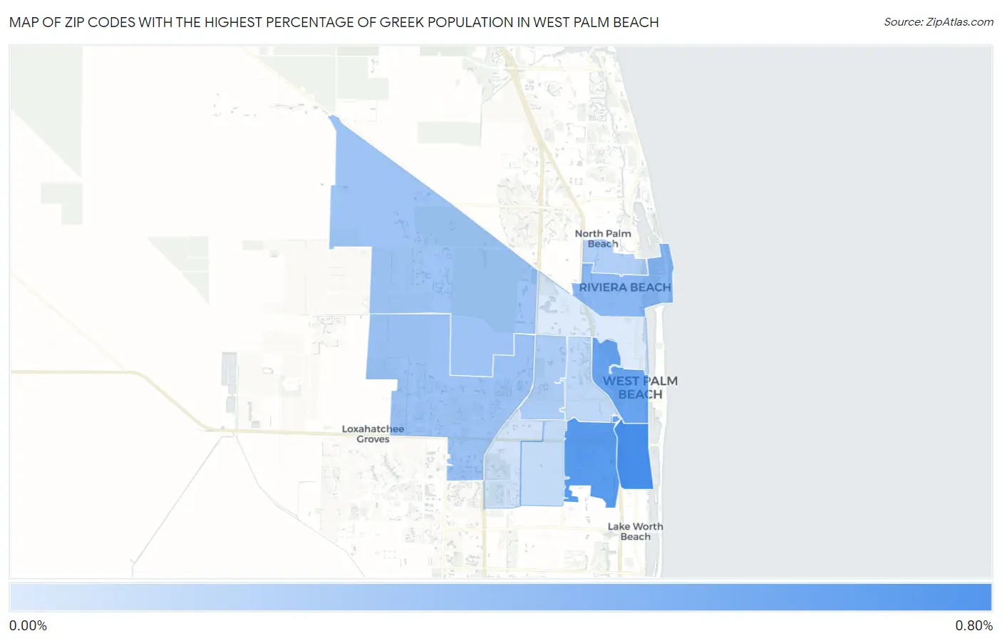 Zip Codes with the Highest Percentage of Greek Population in West Palm Beach Map