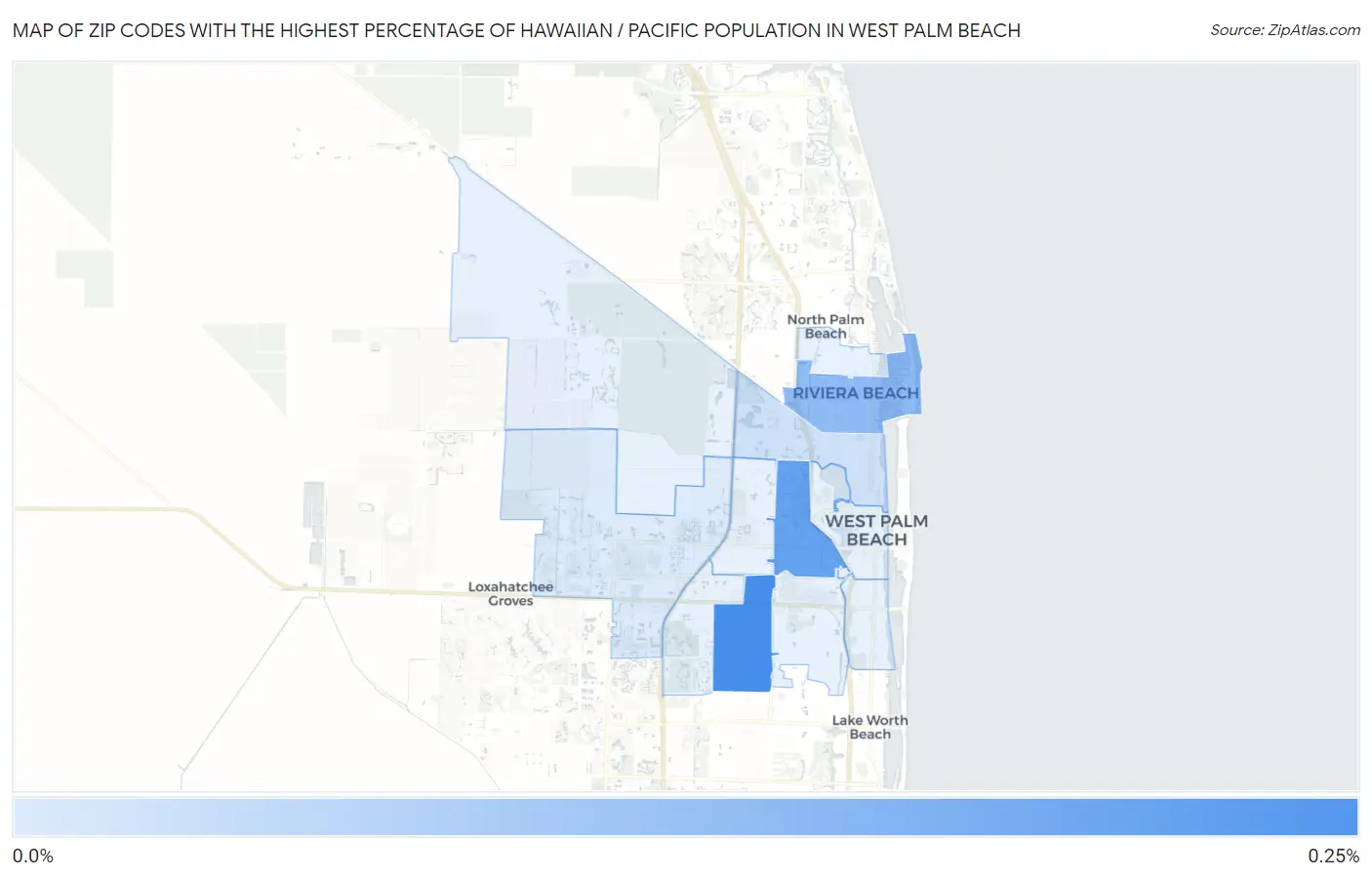 Zip Codes with the Highest Percentage of Hawaiian / Pacific Population in West Palm Beach Map
