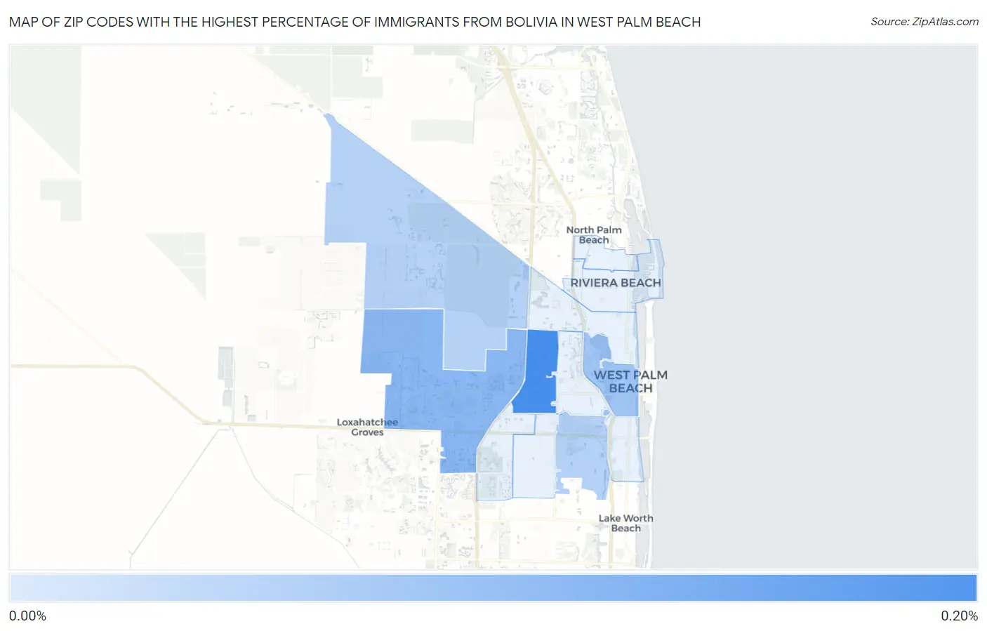 Zip Codes with the Highest Percentage of Immigrants from Bolivia in West Palm Beach Map